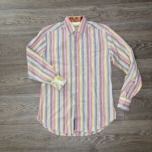 Robert Graham Men Sz Medium Multicolor Striped Button Down Shirt Cotton Collared